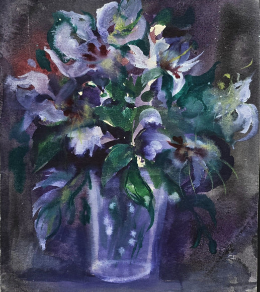 Painting Flowers in a blue vase, artist Veniamin Babajan