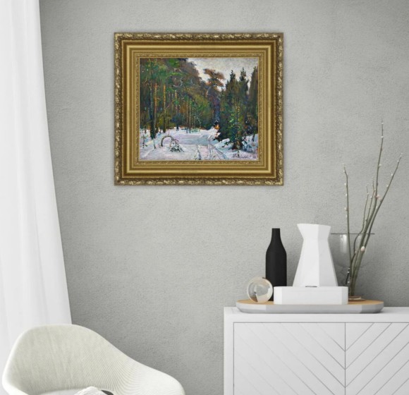 Painting In the winter forest, artist Albin Gawdzinsky - sold