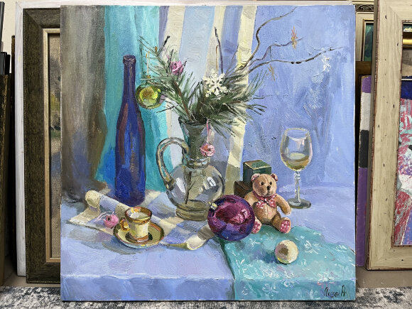 Картина Лиловый ёлочный шар, художник Лоза Наталья