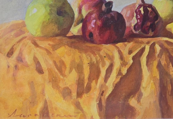 Картина Натюрморт с гранатами, яблоками и лимоном, художник Александр Лисовский