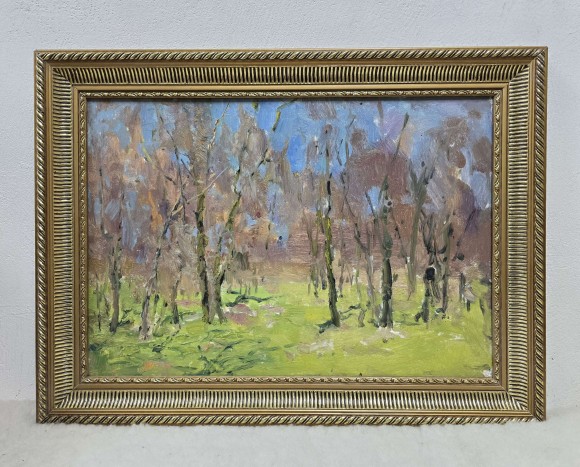 Painting in the park in spring, artist Nikolai Sheluto