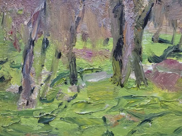 Painting in the park in spring, artist Nikolai Sheluto