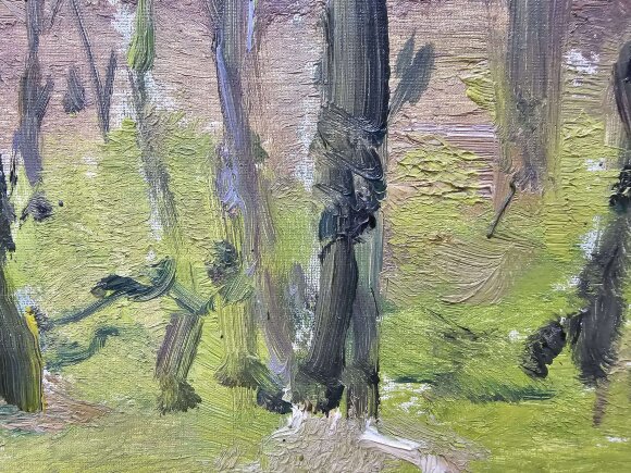 Painting in the park in spring, artist Nikolai Sheluto